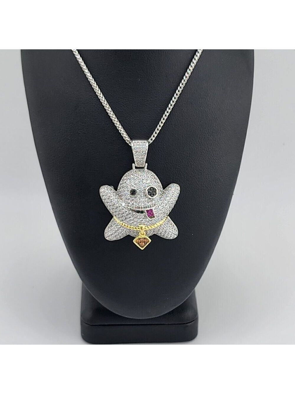 Brand New Sterling Silver 925 Emoji Ghost Necklace